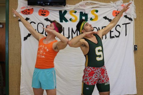 Seniors Michael Carter and Anton Caruso were dressed as 80's body builders