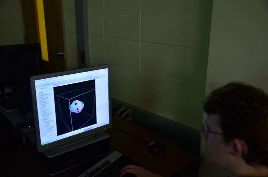 In Souths computer Programming Club, Senior Peter Gutenko works on one of his 3D animations. Just one of many, he works on improving it.