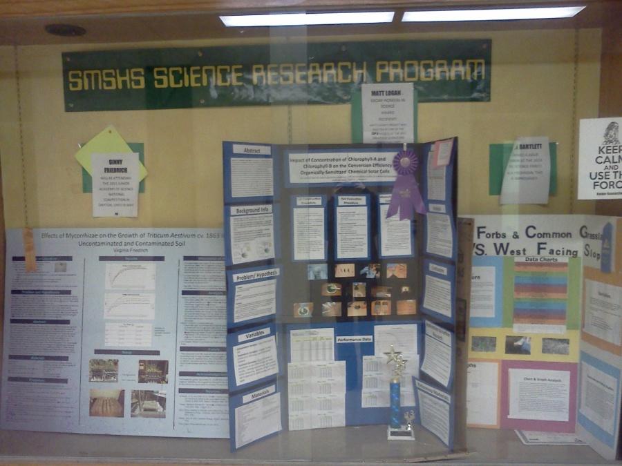 A display of past science projects from South students.