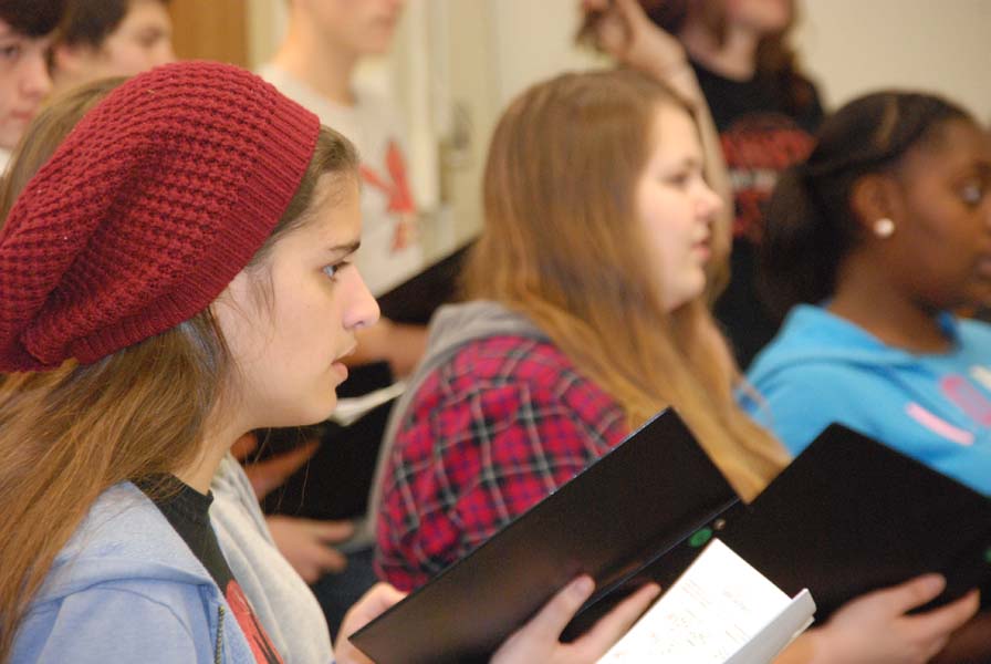 Freshman Ashley Imes ditches her study time in seminar to practice with her chior for their next concert. The practices take a lot of patience but Imes says she enjoys the challenge.