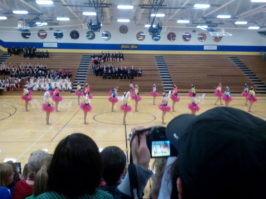 Varsity Pacesetters prepare for their novelty dance during their competition on Saturday Jan 17 at Olathe South.  