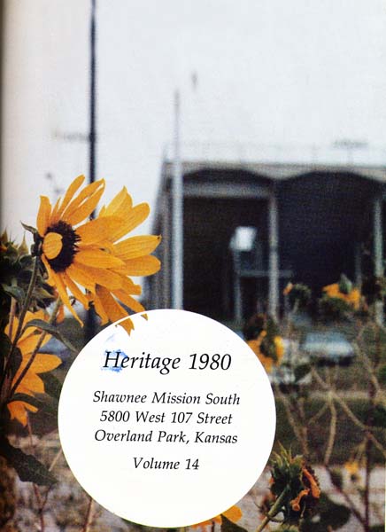 The inside cover of the 1980 Heritage yearbook featuring sunflowers out by the stadium.