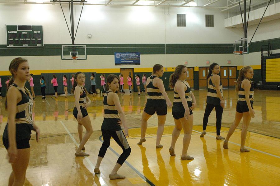 The JV dance team works on their dance pose by pose to perfect it for their next performance.