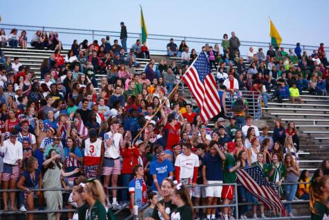 The student section dressed according to the theme of America during the home football game against SM East, Sept. 11.