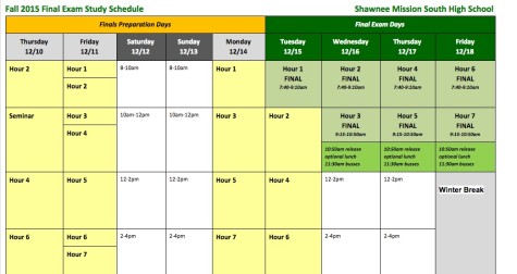 Schedule for Finals week