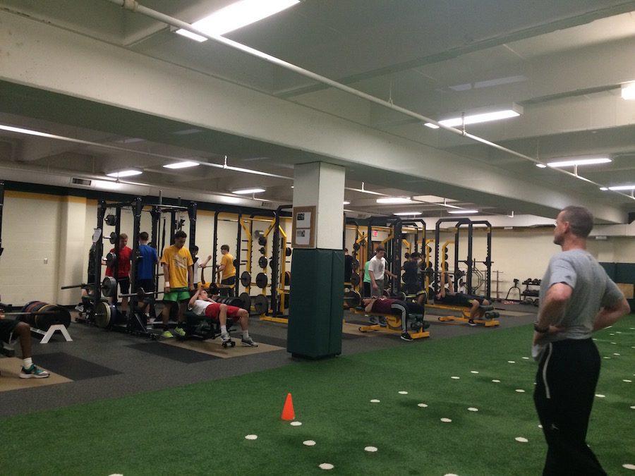 During the 7th hour  weights class, students break a sweat 