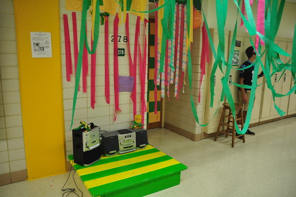 English teacher Sam Garby and her students hung streamers and played some tunes from their stereo.