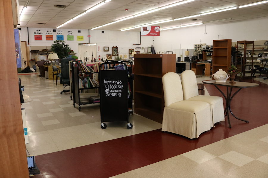 Adelante Thrift has a variety of different items from clothes, to dishes, to furniture. 