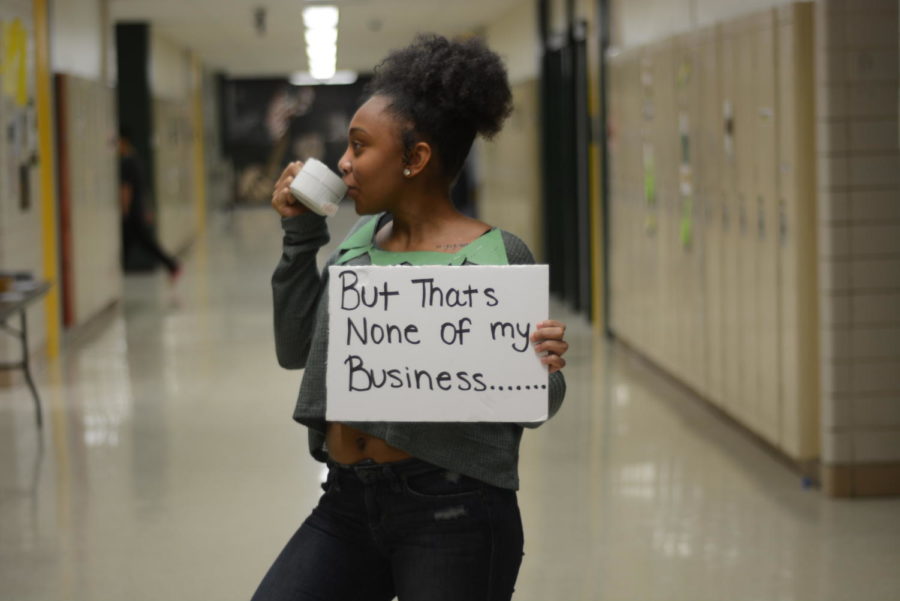 Students participated in Spirit Week and on Wednesday, Feb. 7 junior Jainai Moore dressed up as “That’s none of my business” meme.