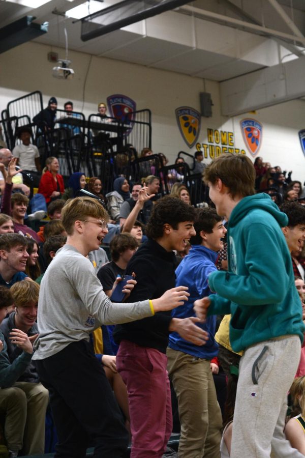 Students in sophomore enjoying Guess That Song competition during Sweetheart Assembly on February 6th, 2023.