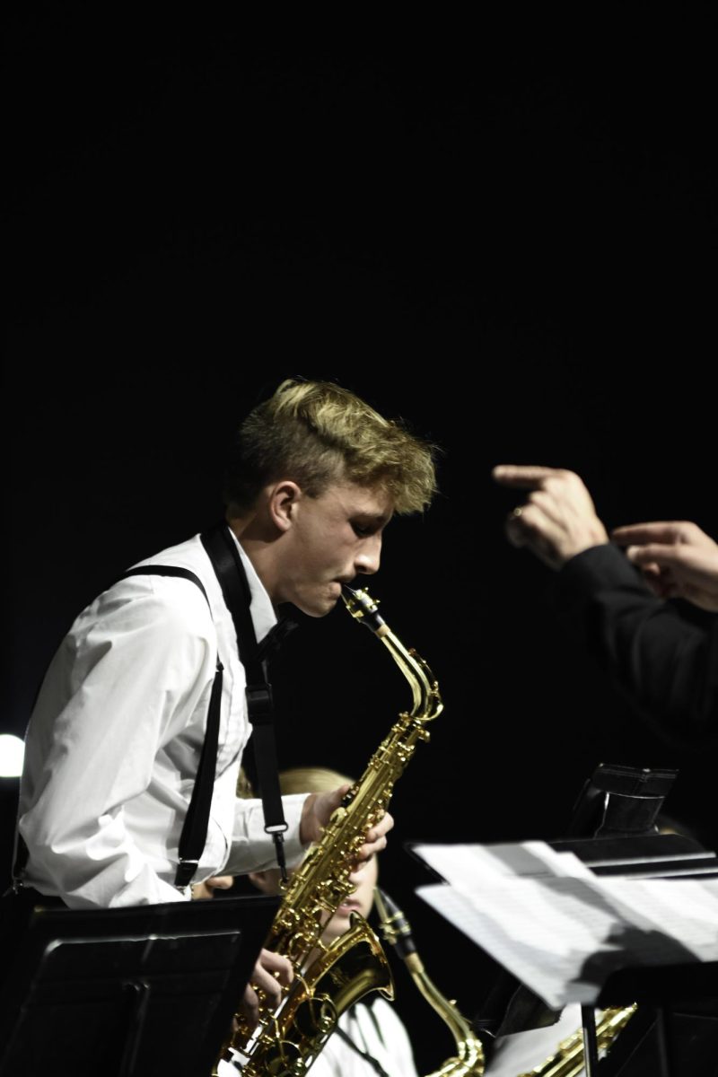 Playing with Ian Dodson on the main piece of the night, Charlie Eeyler is the saxophone soloist for this piece. Charlie is playing tenor and is one of the best saxophone players at South currently. Charlie played the solo beautifully for it being his first time on stage this year. 