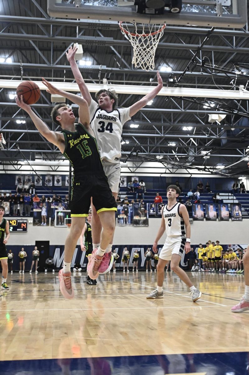 Senior Jadon Sautter goes up for a layup during a game at Mill Valley on February 21.