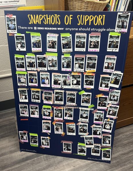 Students took polaroids and attached them to a poster board in the lunchroom.