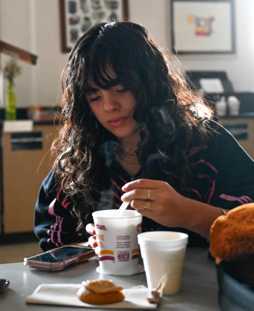 Senior Jaslene Barradas eating ramen at a OLA meeting during late start on Oct. 10.