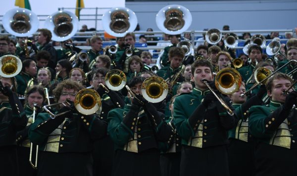 The marching band plays during a home football game on Sept. 4th.